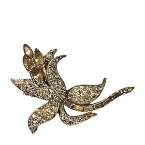 Vintage Pell Signed Gold Tone Brown Champagne Crystal Brooch